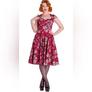 Hell Bunny Red Skull Print Fit & Flare Dress Size Large Rockabilly Gothic Pinup
